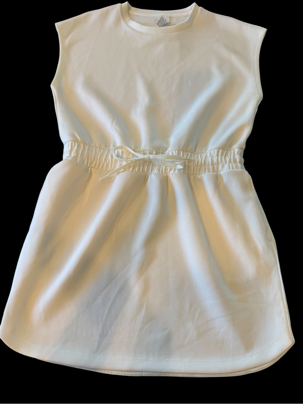 all in motion Cream Sleeveless Midi Dress with Drawstring Waist